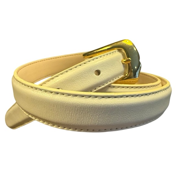 Nordstrom White Leather 7/8” Wide Belt with Gold Buckle Size Medium main image 8